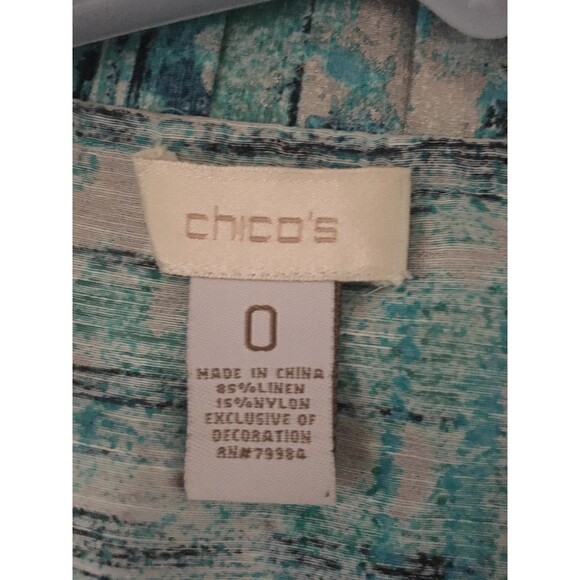 CHICO"S 0 XS-S LINEN BLEND SILVER BLUE RUFFLE BEADED OPEN COLLAR JACKET NWOT - Picture 4 of 4